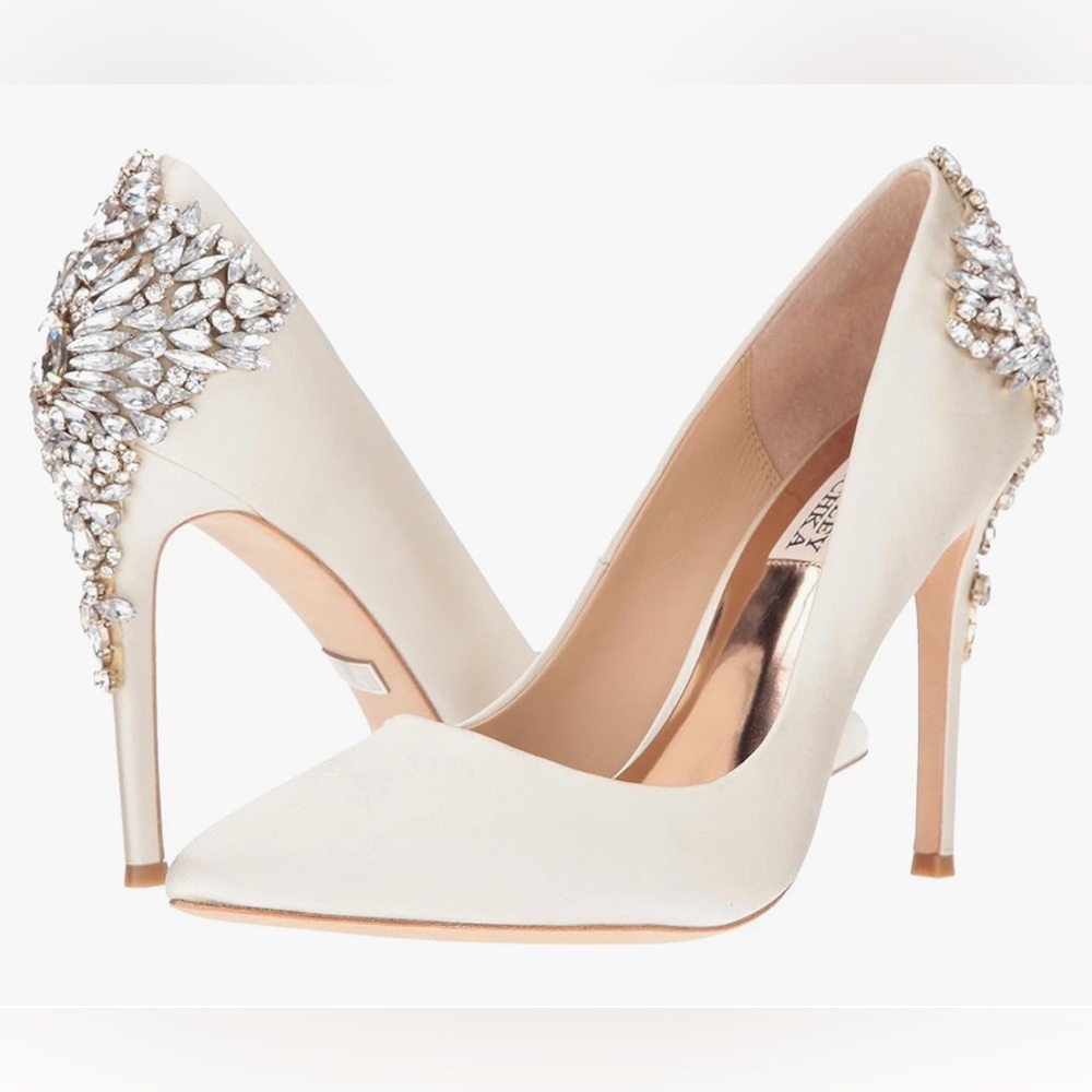 Badgley Mischka Cream Heels with Silver Embellishments